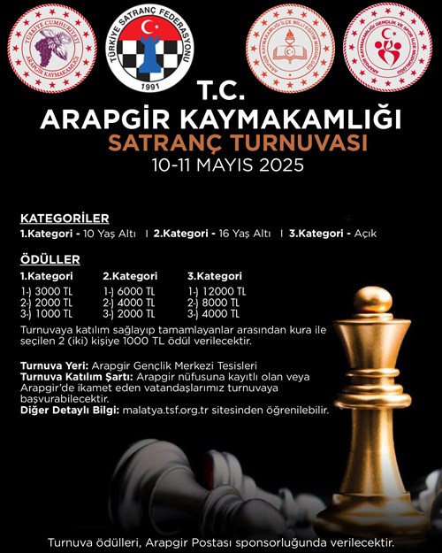 İLÇEMİZDE ÖDÜLLÜ SATRANÇ TURNUVASI DÜZENLENECEKTİR