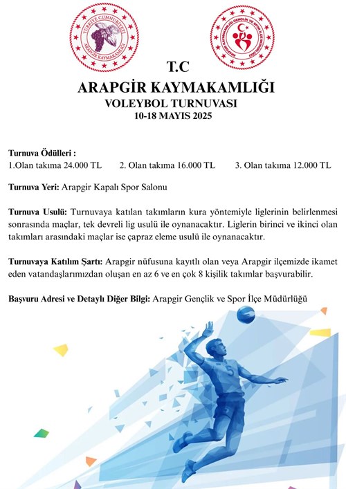 İLÇEMİZDE ÖDÜLLÜ VOLEYBOL TURNUVASI DÜZENLENECEKTİR